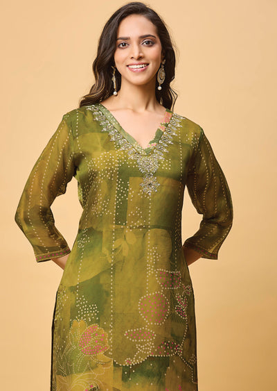 Mehendi Green Organza Straight Cut Suit
