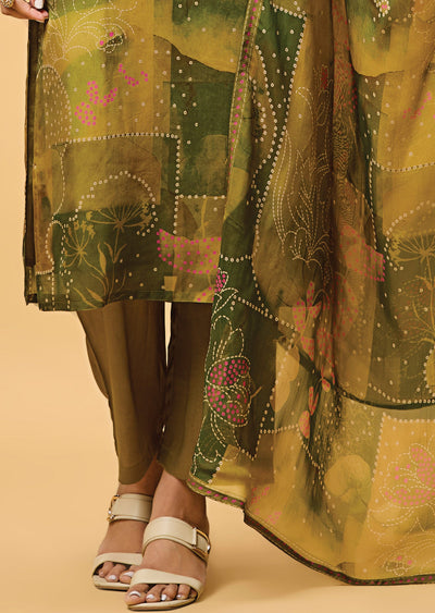 Mehendi Green Organza Straight Cut Suit
