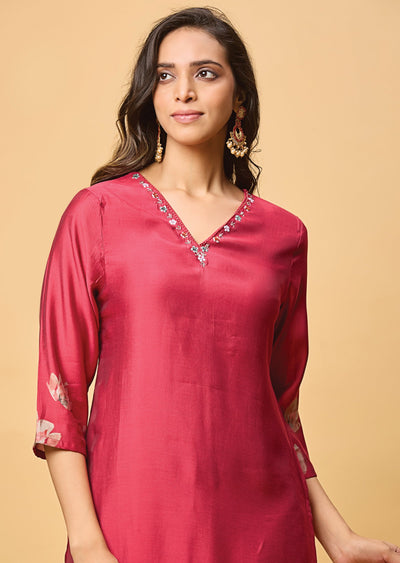 Maroon Banaras Tussar Silk Straight Cut Suit