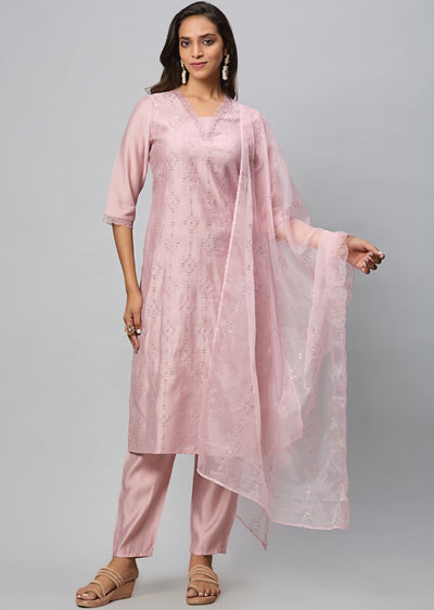 Dusty Pink Russian Silk Straight Cut Suit