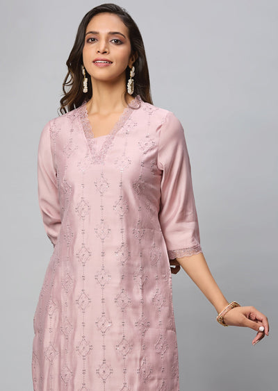 Dusty Pink Russian Silk Straight Cut Suit