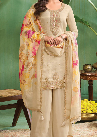 Beige Tissue Straight Cut Suit