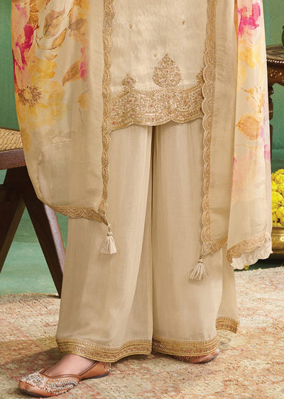 Beige Tissue Straight Cut Suit