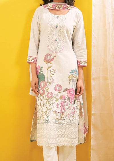 Cream Cotton Straight Cut Suit