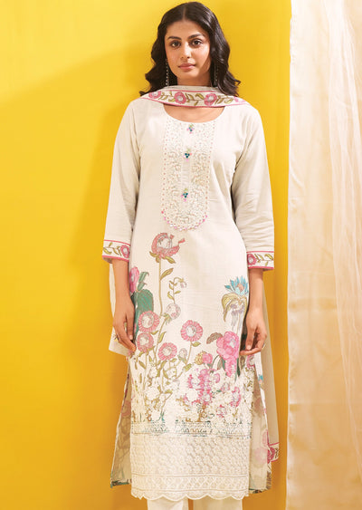 Cream Cotton Straight Cut Suit