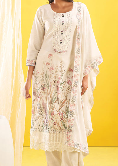 Cream Cotton Straight Cut Suit