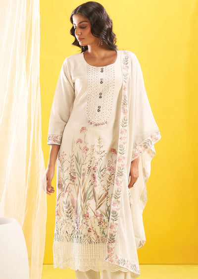 Cream Cotton Straight Cut Suit