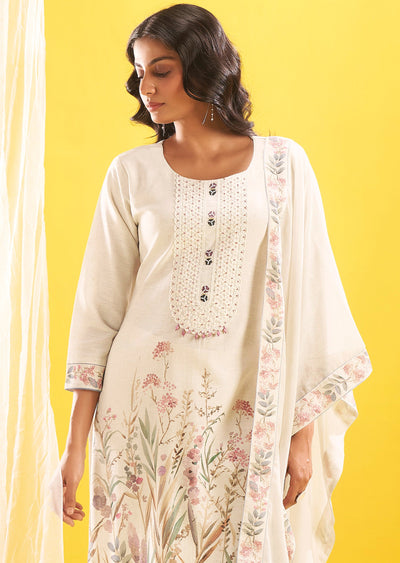 Cream Cotton Straight Cut Suit