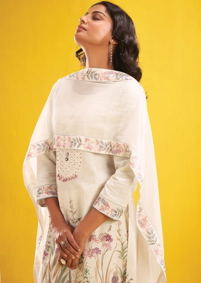 Cream Cotton Straight Cut Suit