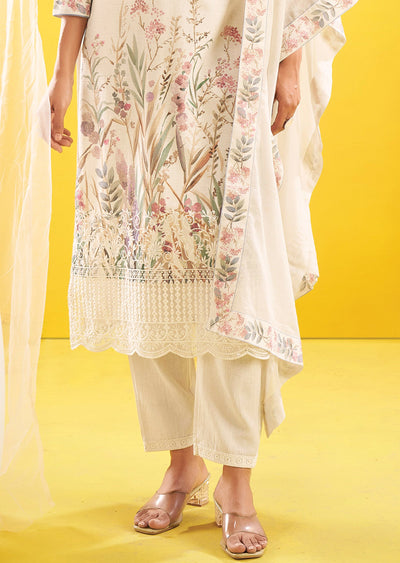 Cream Cotton Straight Cut Suit