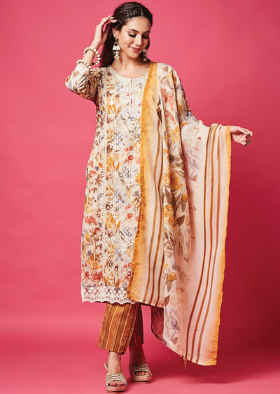 Beige Cotton Straight Cut Suit