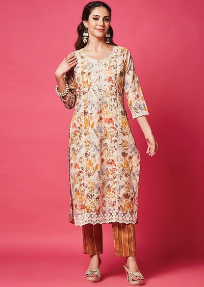 Beige Cotton Straight Cut Suit