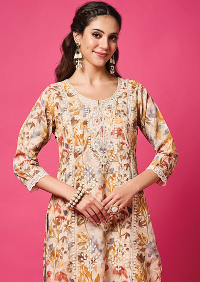 Beige Cotton Straight Cut Suit