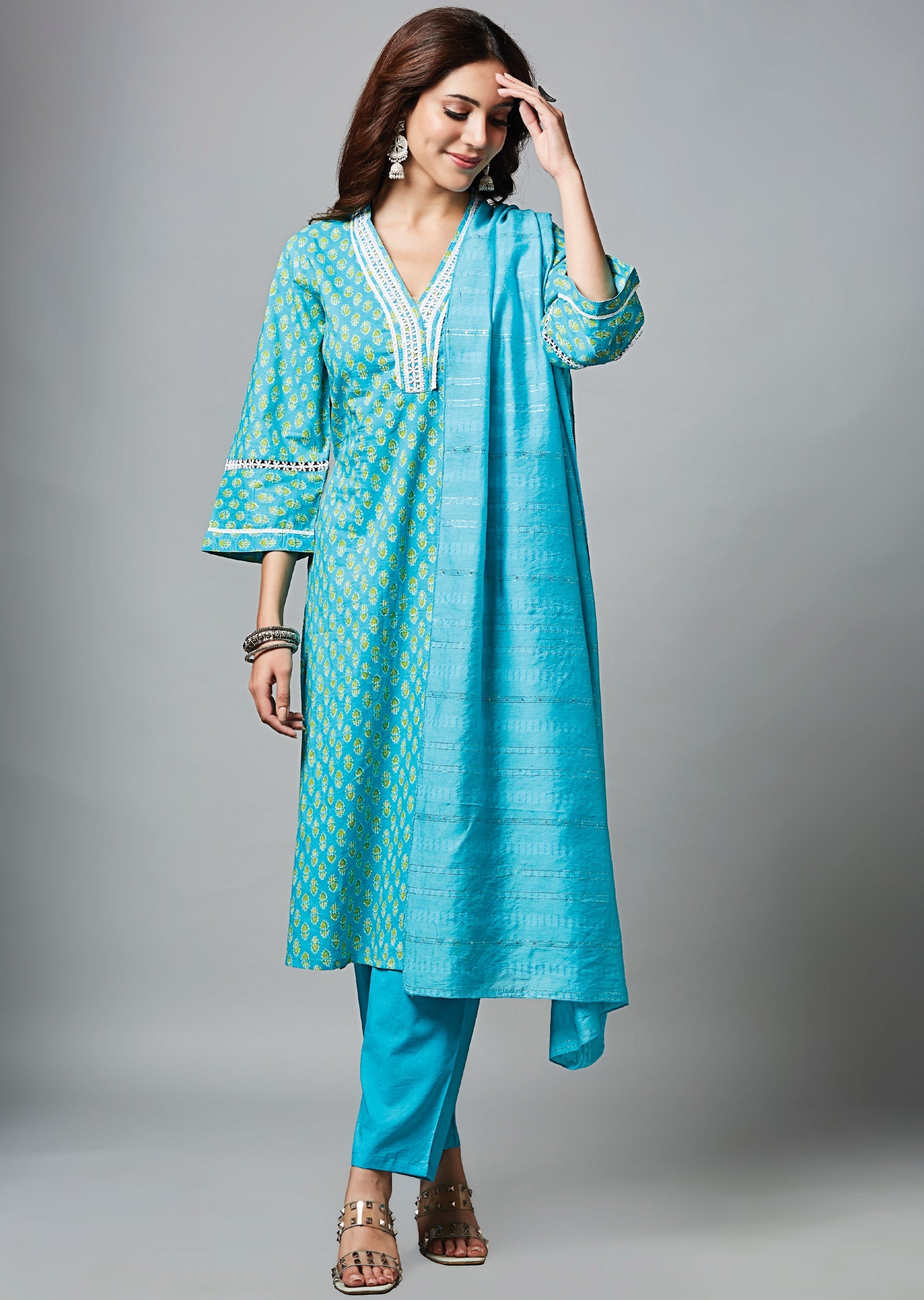 Light Blue Cotton Straight Cut Suit