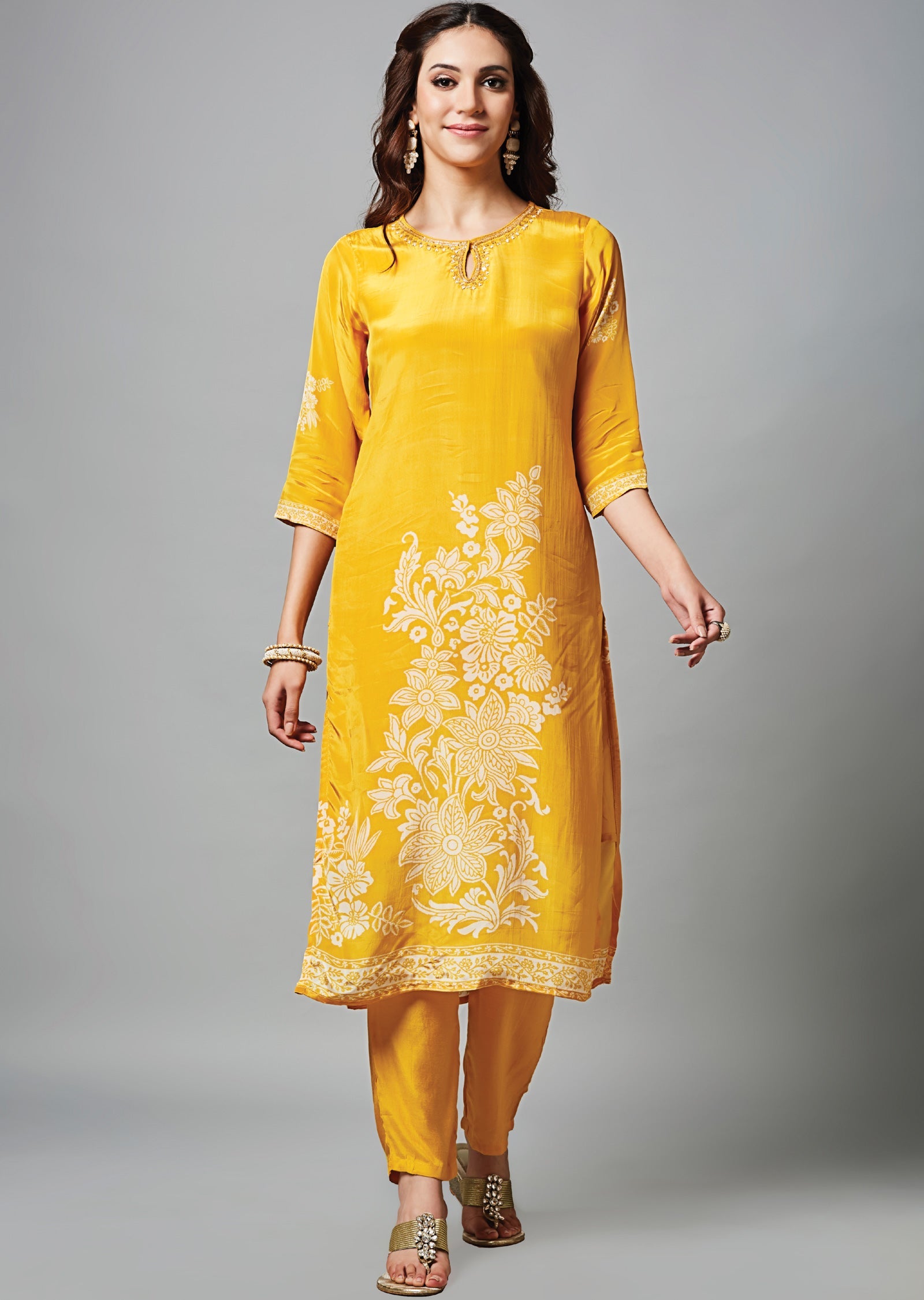 Yellow Crepe Straight Cut Suit