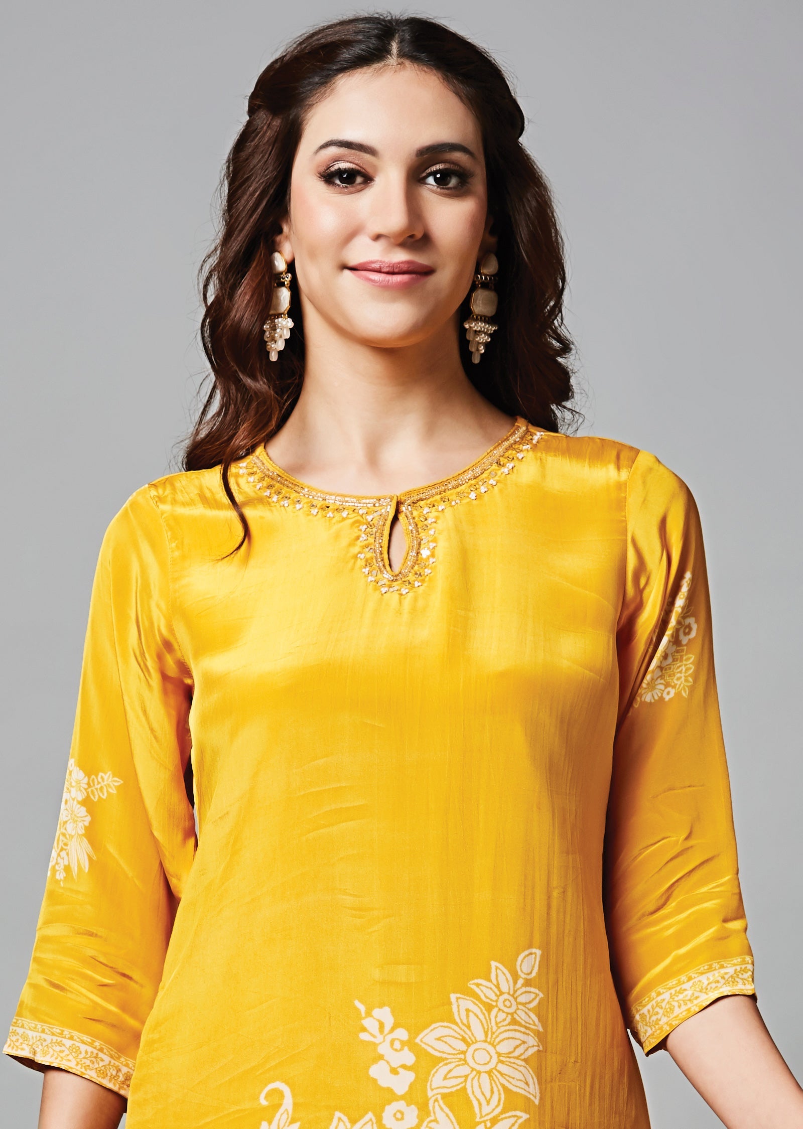 Yellow Crepe Straight Cut Suit