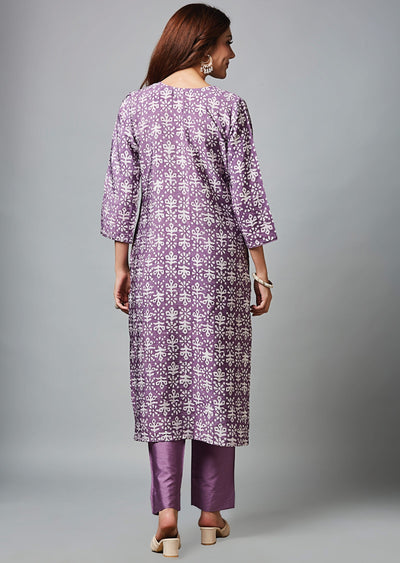 Lavender Chanderi Straight Cut Suit