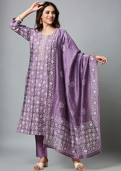 Lavender Chanderi Straight Cut Suit