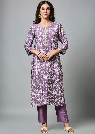 Lavender Chanderi Straight Cut Suit
