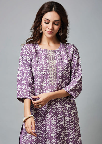 Lavender Chanderi Straight Cut Suit