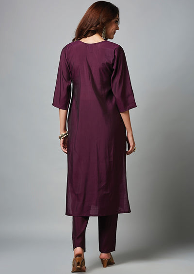 Wine Soft Silk Straight Cut Suit