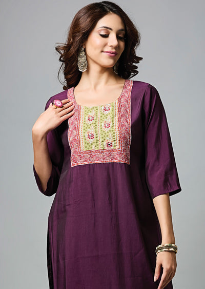 Wine Soft Silk Straight Cut Suit