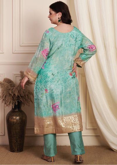 Sea Green Banaras Dola Silk Straight Cut Suit