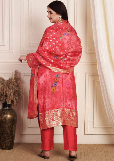 Pink Banarasi Dola Silk Straight Cut Suit