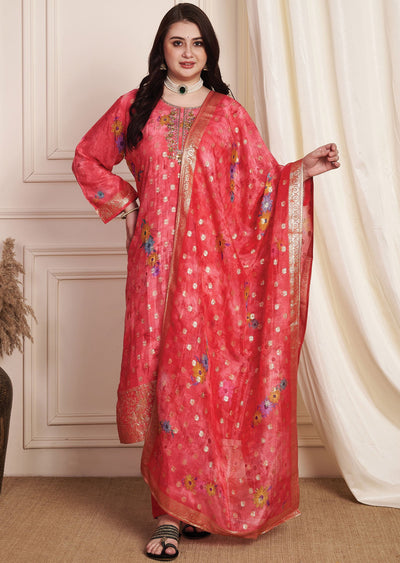 Pink Banarasi Dola Silk Straight Cut Suit