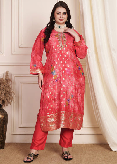 Pink Banarasi Dola Silk Straight Cut Suit