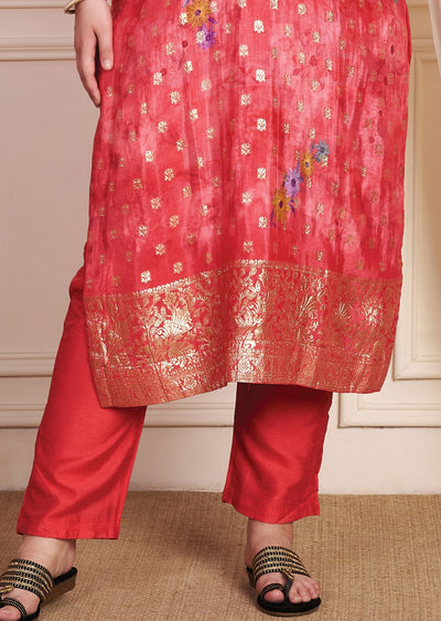Pink Banarasi Dola Silk Straight Cut Suit