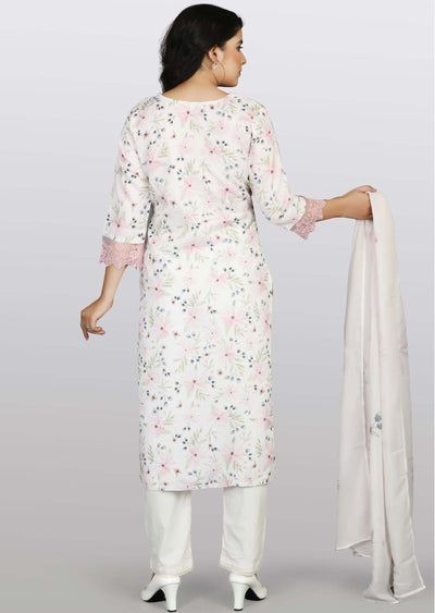 Light Beige Linen Cotton Embroidered Straight cut suits