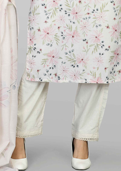 Light Beige Linen Cotton Embroidered Straight cut suits