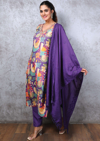 Light Purple Modal Zardosi & Embroidered Straight cut suits
