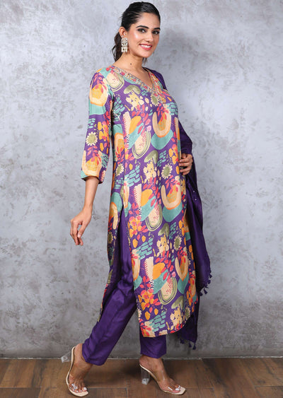 Light Purple Modal Zardosi & Embroidered Straight cut suits