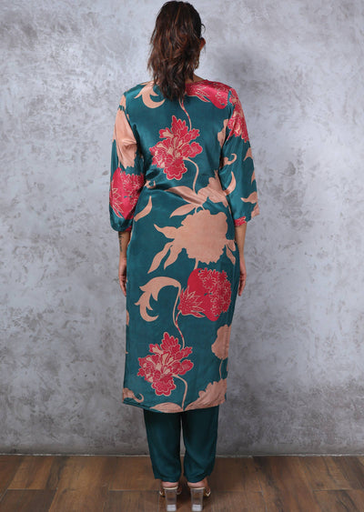 Green Crepe Embroidered Straight cut suits