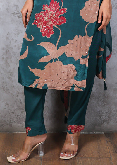 Green Crepe Embroidered Straight cut suits