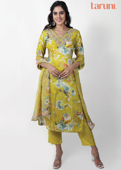 Mustard Modal Printed Straight cut suits