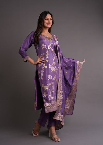 Dark Mouve Banaras Straight cut suits