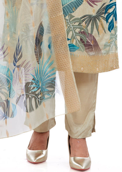 Light Dusty Green Banaras Silk Kurti with Stone Detailing