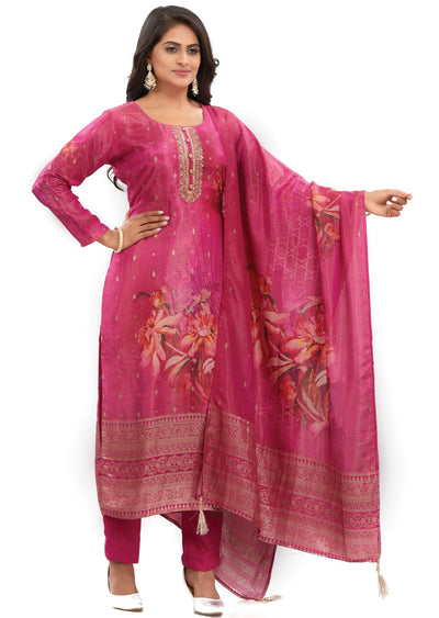 Rani Pink Banaras Tissue Kurti with Zardosi Work