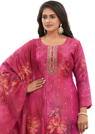 Rani Pink Banaras Tissue Kurti with Zardosi Work