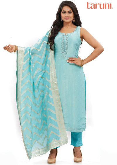 Light Blue Tissue Silk Kurti with Mirror & Sequence Work