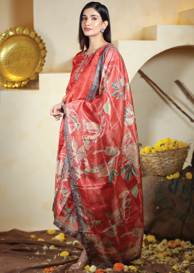 Rust Tissue Silk Straight Cut Suits