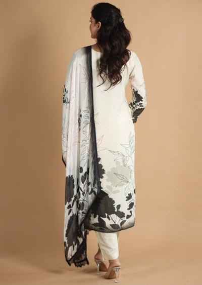 Off White & Black Modal Straight Cut Suits