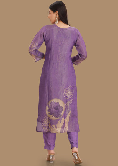 Lavender Tissue Silk Straight Cut Suits