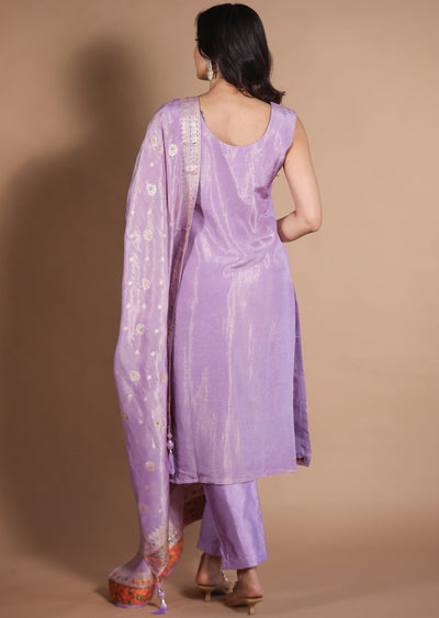 Lavender Banarasi Silk Straight Cut suit