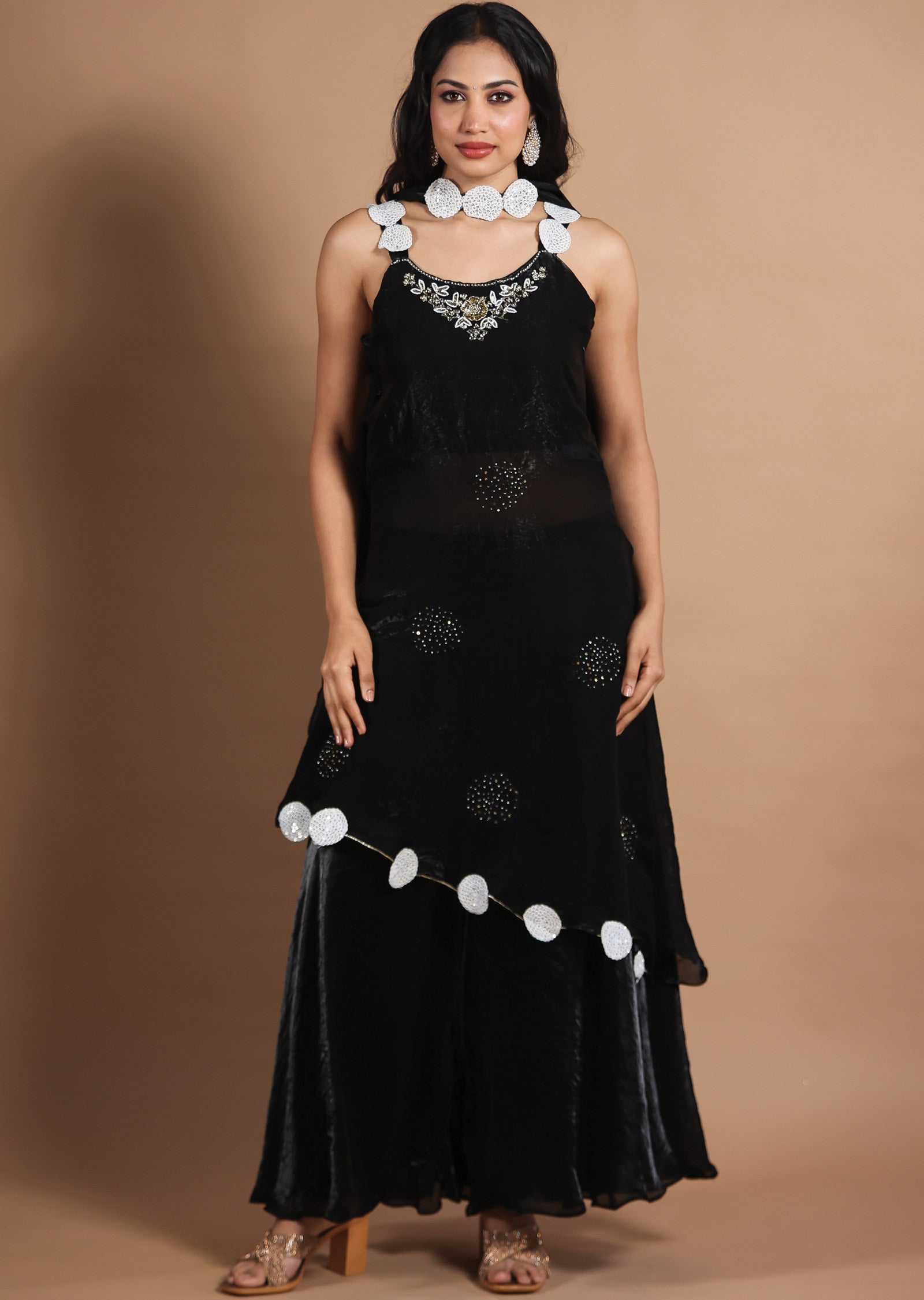 Black Tissue Crush Straight Cut Suit