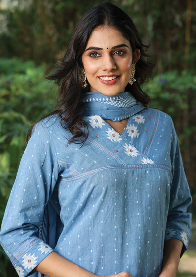 Light Blue Handloom Cotton Straight Cut Suit