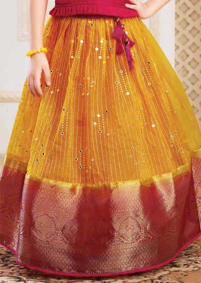 Rani Pink /Yellow Silk/Tissue Zardosi & Embroidered Kidswear